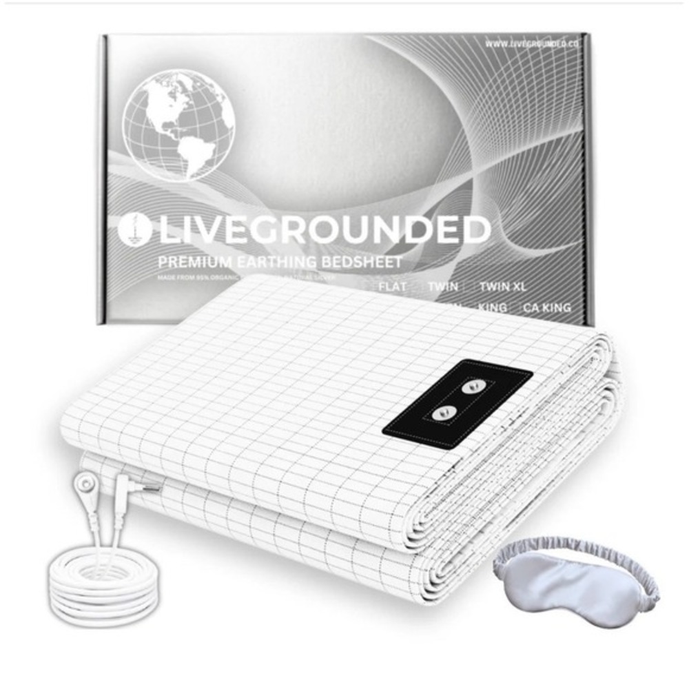 Grounding Earthing Fitted Sheet +15ft Cord 95% Organic Cotton 5% Silver KING 18"
